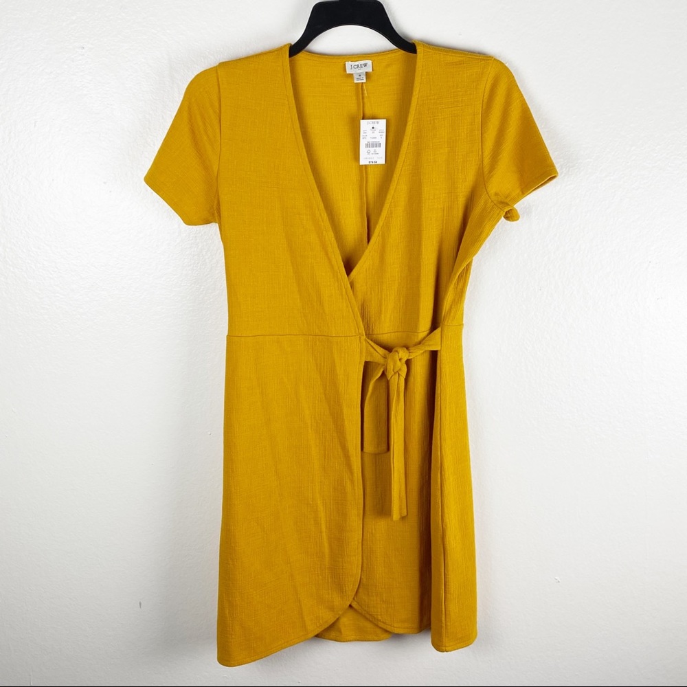 J. CREW Factory Yellow Gold Short Sleeves Wrap Dress Small Preppy Dressy Casual